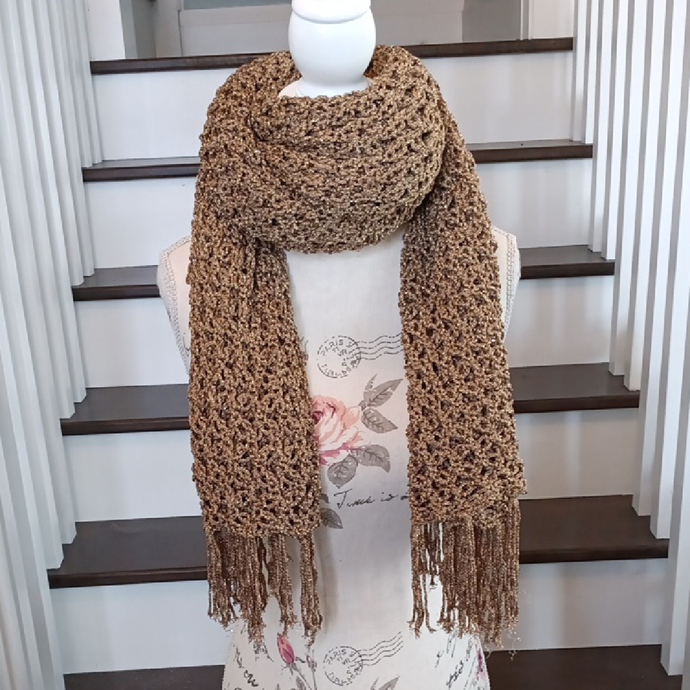 & Handmade Metallic Brown Open-Knit Scarf / Wrap